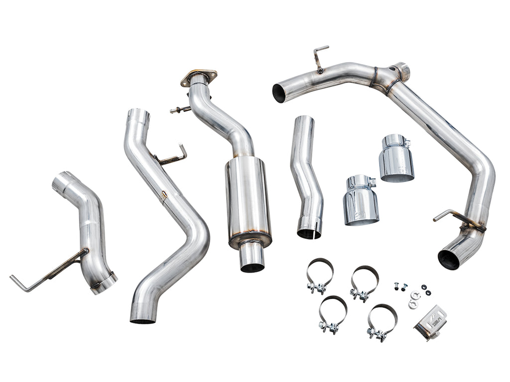 AWE Tuning 2021+ Ford Bronco 0FG Dual Rear Exit Exhaust w/Chrome Silver Tips & Bash Guard (3015-32456)