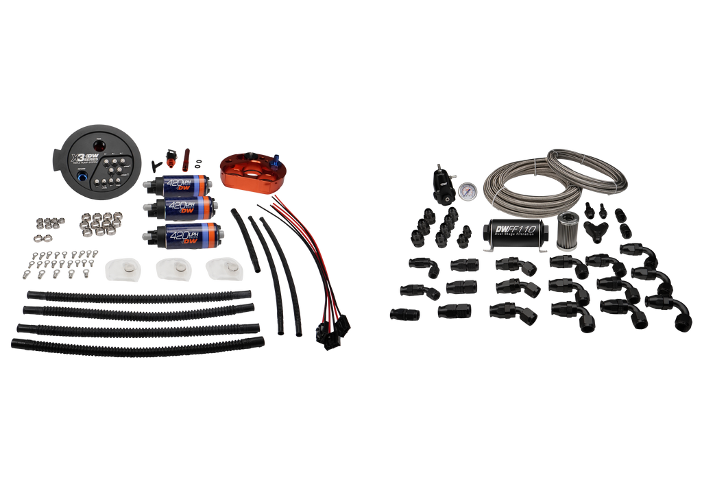 DeatschWerks A90 Supra/G8X BMW M3/M4 X3 Module w/ Triple DW420 Pumps and PTFE Return Plumbing Kit (9-423-627-7080)