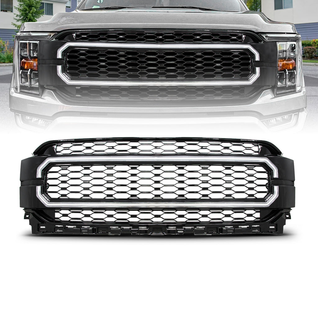 ANZO 21-23 Ford F150 Black Housing Full LED Light Tube Front Grille (901029)