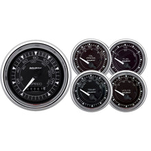 Load image into Gallery viewer, AutoMeter Chrono 3-3/8in &amp; 2-1/16in Gauge Kit (5pc) w/Electric Speedometer - Chrome (9708)