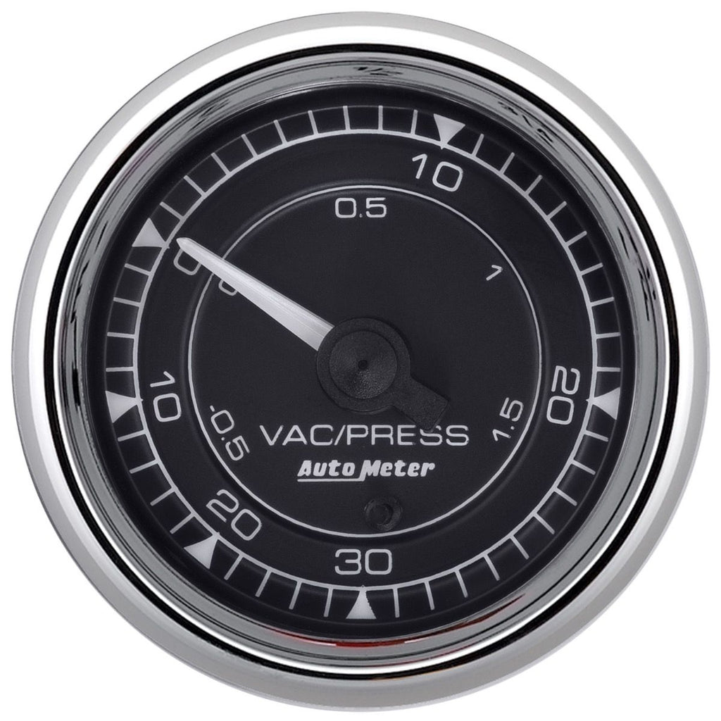 AutoMeter Chrono 2-1/16in 30in HG/30PSI Digital Stepper Motor Vaccum/Boost Gauge - Chrome (9759)