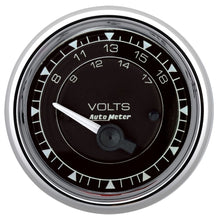 Load image into Gallery viewer, AutoMeter Chrono 2-1/16in 18V Electric Voltmeter Gauge - Chrome (9792)