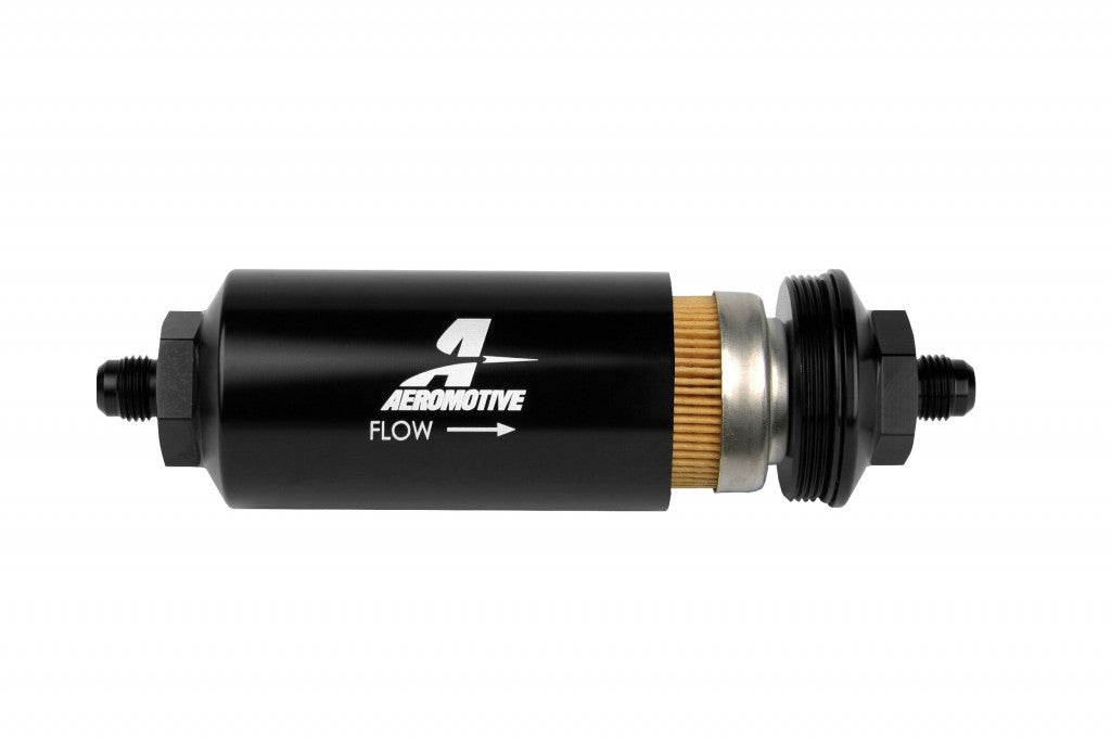 Aeromotive Fuel System 6an Inline Fuel Filter 10 Micron 2in OD Black - 12347