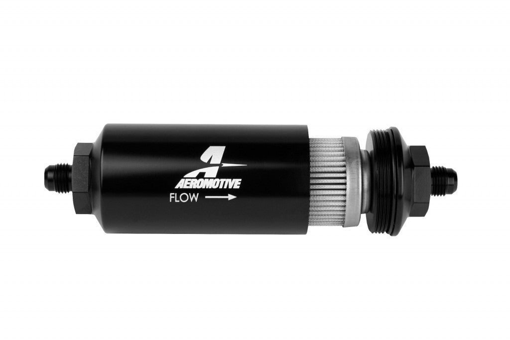 Aeromotive Fuel System 6an Inline Fuel Filter 100 Micron 2in OD Black - 12349