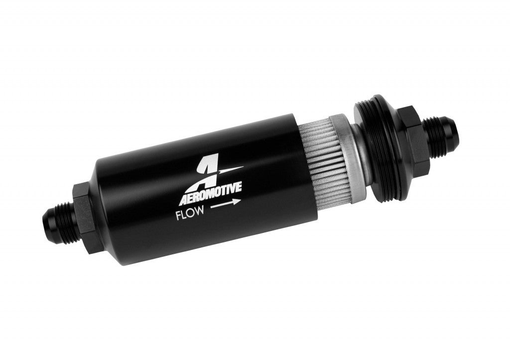 Aeromotive Fuel System 8an Inline Fuel Filter 40 Micron 2in OD Black - 12378