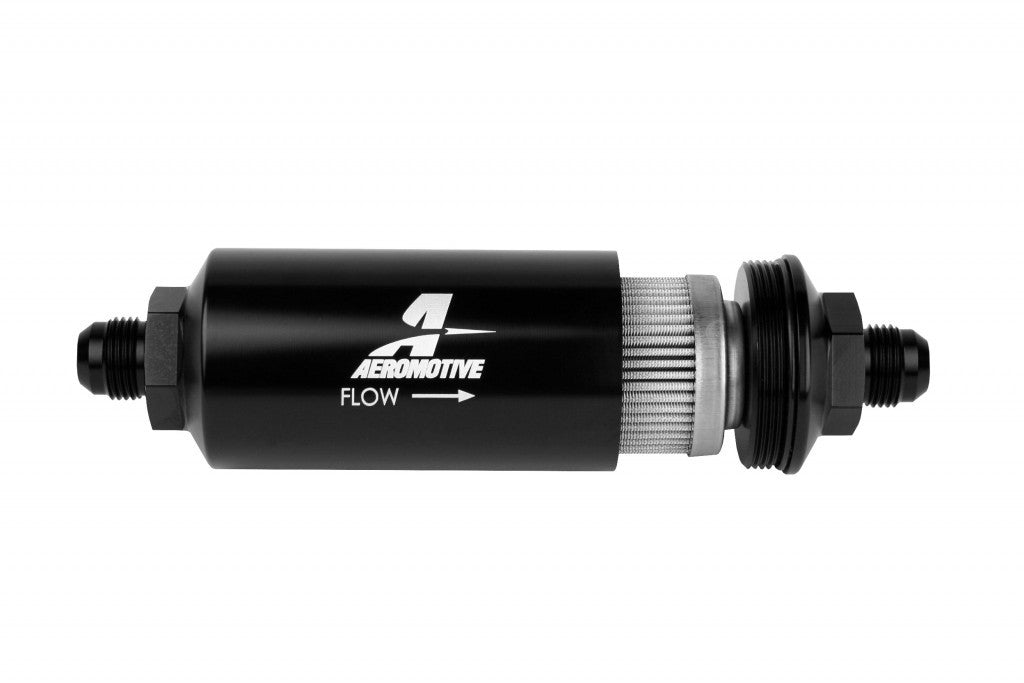 Aeromotive Fuel System 8an Inline Fuel Filter 100 Micron 2in OD Black - 12379