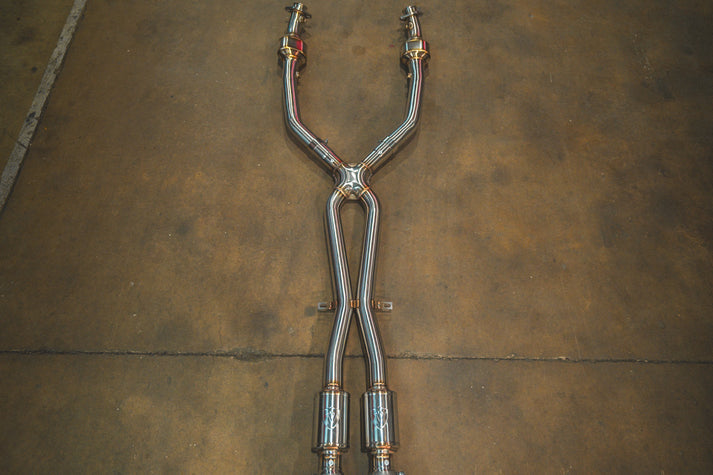 Valvetronic Designs 2008-2011 BMW E90,E92 M3 4.0L 200 Cell Full Exhaust System T304 Stainless Steel Brushed 3.5 Inch Outlet Tips (BMW.E9X.M3.VSES.2CC.BR.BRSH)
