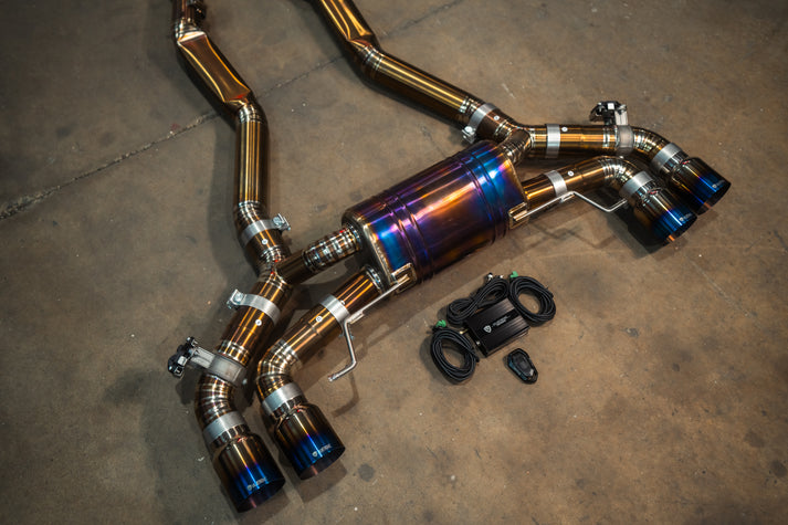 Valvetronic Designs 2019-2024 BMW F91 M8 3.0L Catback Grade 5 Titanium Carbon Fiber 4.0 Inch Outlet Tips (BMW.F91.M8.VSES.Ti.RC)