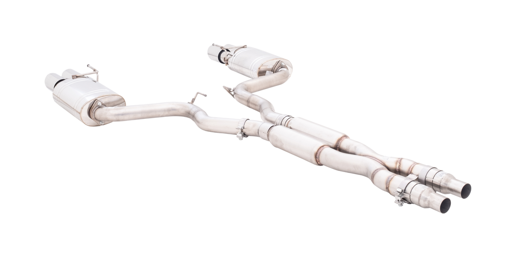 XFORCE Ford Mustang GT 2018 (Coupe) Twin 3" Stainless Steel Cat-Back Exhaust System With Oval Varex Mufflers/Quad Tips (ES-FM18-CBS)