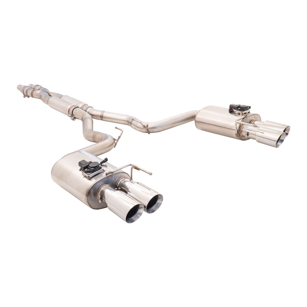 XFORCE Ford Mustang GT 2018 (Coupe) Twin 3" Stainless Steel Cat-Back Exhaust System With Oval Varex Mufflers/Quad Tips (ES-FM18-VMK-CBS)