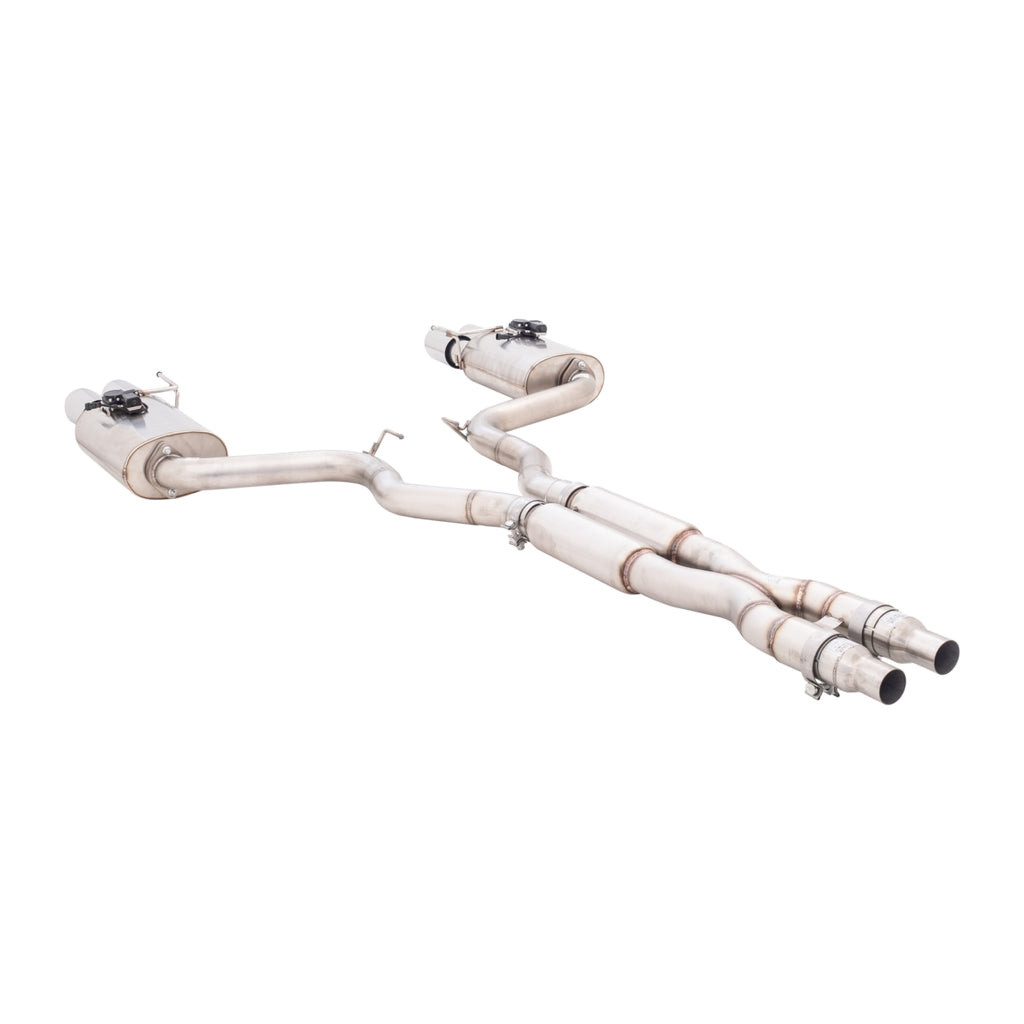 XFORCE Ford Mustang GT 2018 (Coupe) Twin 3" Stainless Steel Cat-Back Exhaust System With Oval Varex Mufflers/Quad Tips (ES-FM18-VMK-CBS)