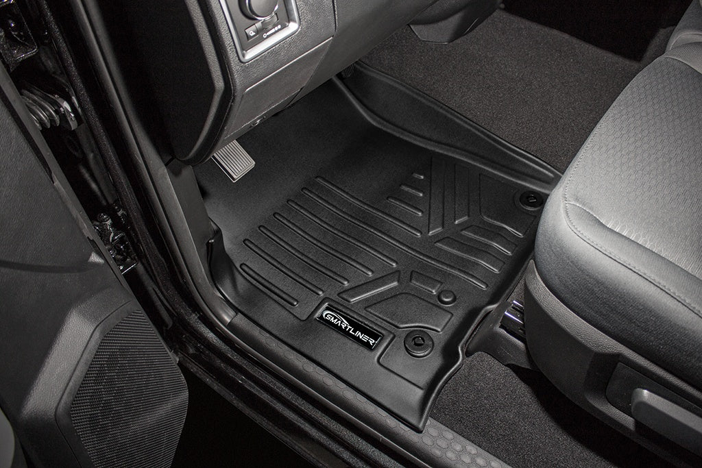 SMARTLINER Custom Floor Mats 1st Row Liner Set Black Compatible With 2012-2022 RAM Standard Cab or Quad Cab with 1st Row Dual Floor Hooks (SA0126)