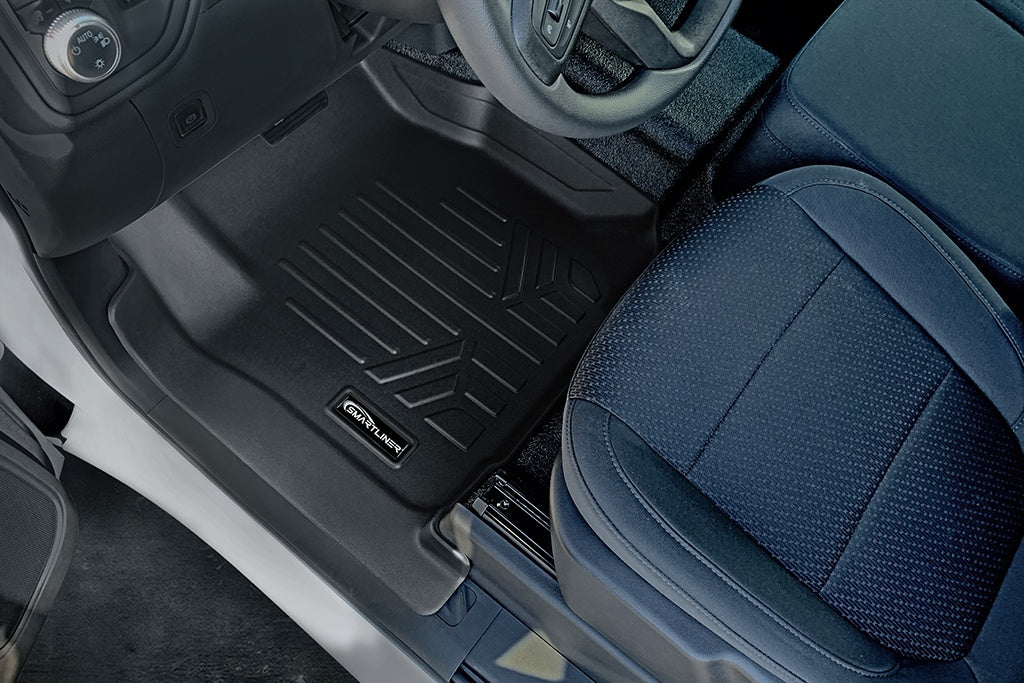 SMARTLINER Custom Floor Mats 1st Row Liner Set Black Compatible With Vinyl Floor 2019-2021 Chevy Silverado / GMC Sierra 1500 Regular Cab (SA0464)