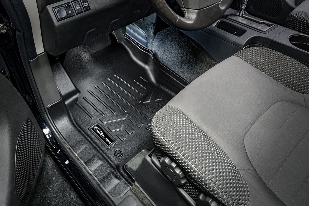 SMARTLINER Floor Mats 2 Rows and Truck Bed Liner Set Black Compatible With 2008-2021 Frontier Crew Cab with Dual Drivers Side Floor Posts (SA0121/B0121/K0121)