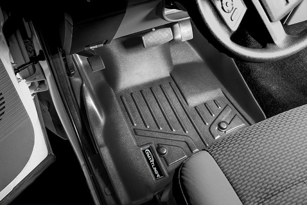 SMARTLINER Floor Mats Liner Set Black Compatible With 2011-2012 F-250/F-350/F-450 Super Duty Crew Cab with Depressed Drivers Side Pedal (SA0042/B0042)