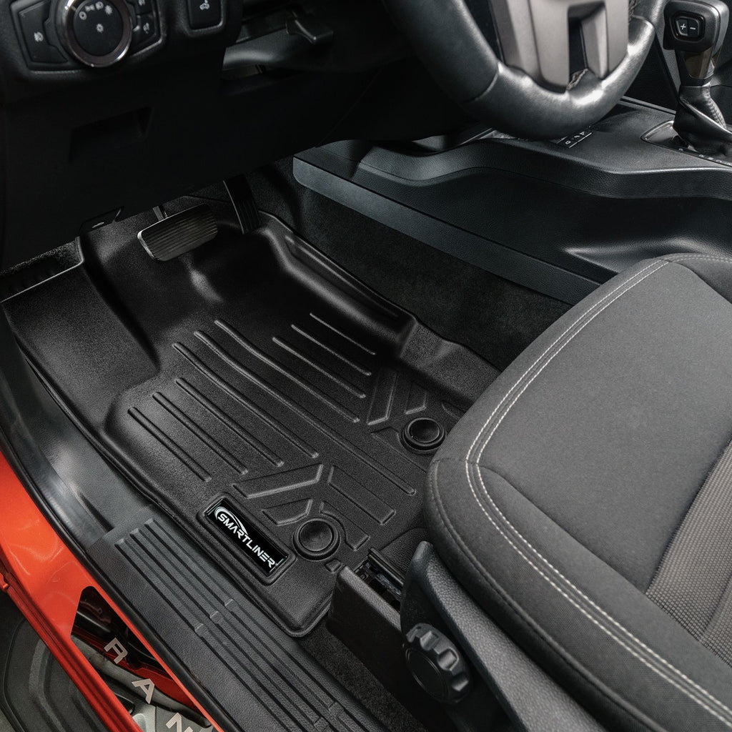 SMARTLINER Floor Mats 2 Rows and Truck Bed Liner Set Black Compatible With 2019-2021 Ford Ranger SuperCrew Cab (SA0410/B0410/K0410)
