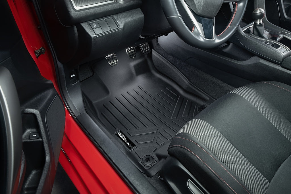 SMARTLINER Custom Fit Floor Mats 2 Row Liner Set Black Compatible With 2016-2021 Honda Civic Sedan or Hatchback (SA0224/B0224)
