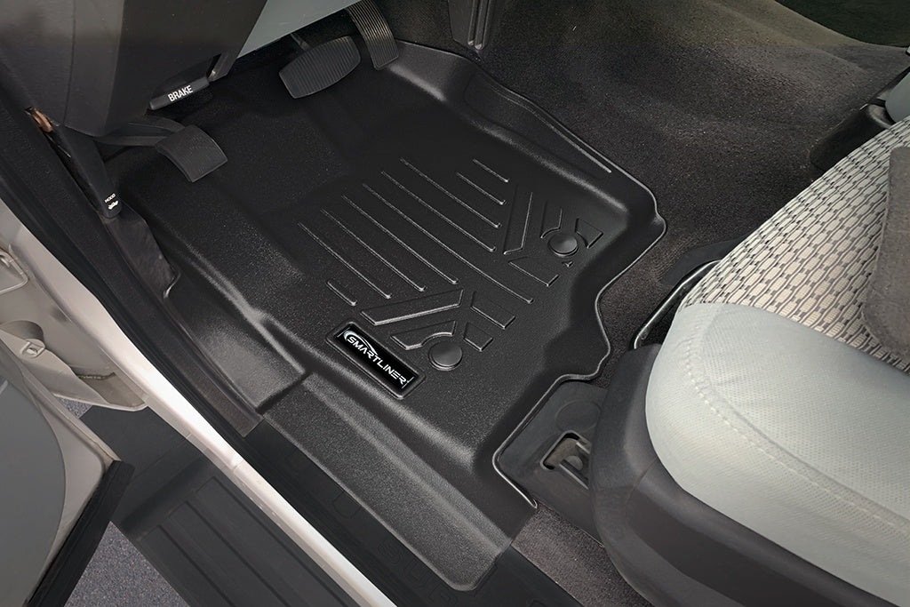 SMARTLINER Floor Mats 2 Row Liner Set Black Compatible With 2012-2016 Ford F-250/F-350 Super Duty SuperCab with Raised Drivers Side Pedal (SA0116/B0091)