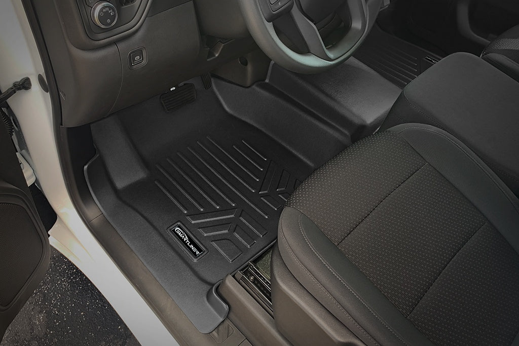 SMARTLINER 2 Row Floor Mats & Truck Bed Mat Set Compatible with Vinyl Floor 19-24 Silverado/Sierra 1500 Crew Cab with 1st Row Bench Seat (SA0458/B0457/J0400)