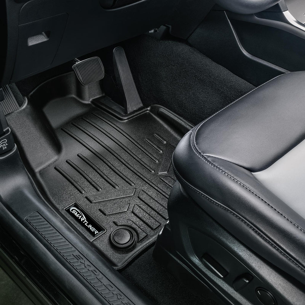 SMARTLINER Floor Mats 3 Row Liner Set Black Compatible With 2020-2023 Ford Explorer Fits 6 and 7 Passenger Models with 2nd Row Bench Seats (SA0423/B0423/C0502)