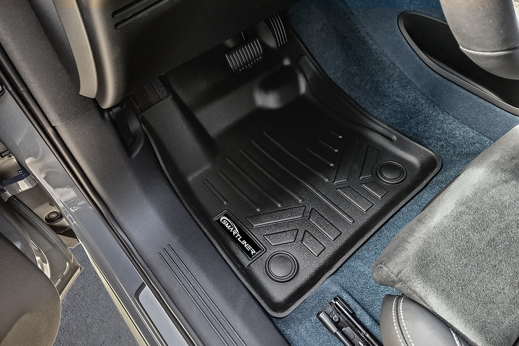 SMARTLINER Custom Fit All Weather 1st Row Black Floor Mat Liner Set Compatible With 2022-2023 Volvo C40 Recharge (SA0635)