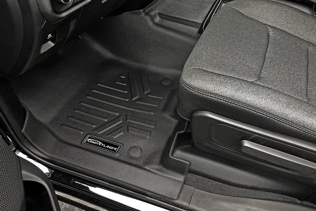 SMARTLINER Floor Mats 2 Row Liner Set Black Compatible With 2019-2021 Ram 1500 Quad Cab w/ Front Row Bench Seat Only (SA0373/B0370)