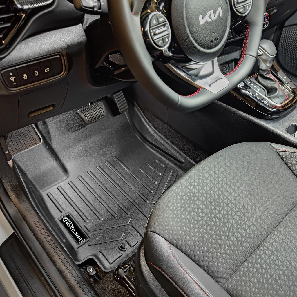 SMARTLINER Custom Fit Floor Mats 1st Row Liner Set Black Compatible With 2020-2022 Kia Soul (SA0461)