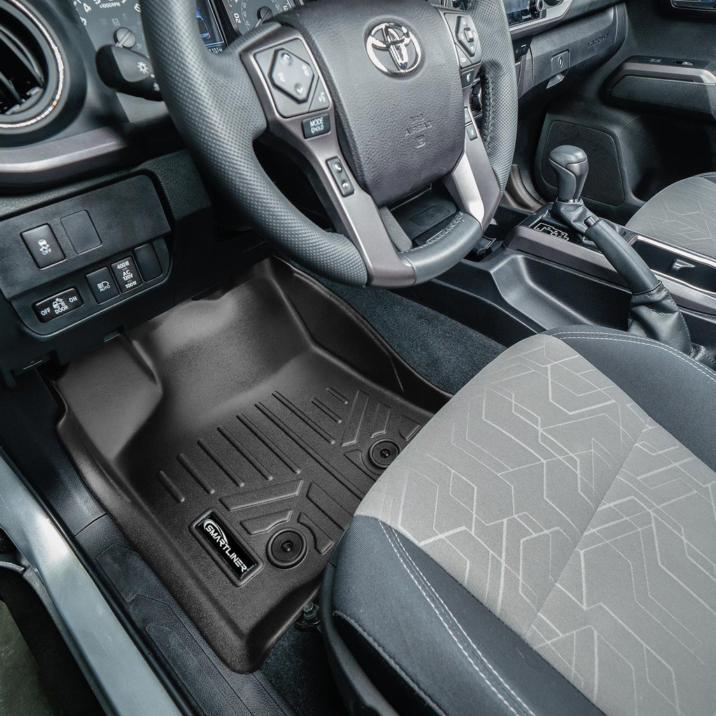 SMARTLINER Floor Mats 2 Rows and Truck Bed Liner Set Black Compatible With 2018-2021 Toyota Tacoma Double Cab (SA0354/B0207/K0207)
