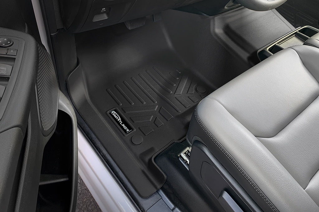 SMARTLINER Custom Floor Mats Liner Set Black Compatible With 19-20 Ram 1500 Quad Cab Vinyl Floor with 1st Row Bench Seat (SA0427/B0370)