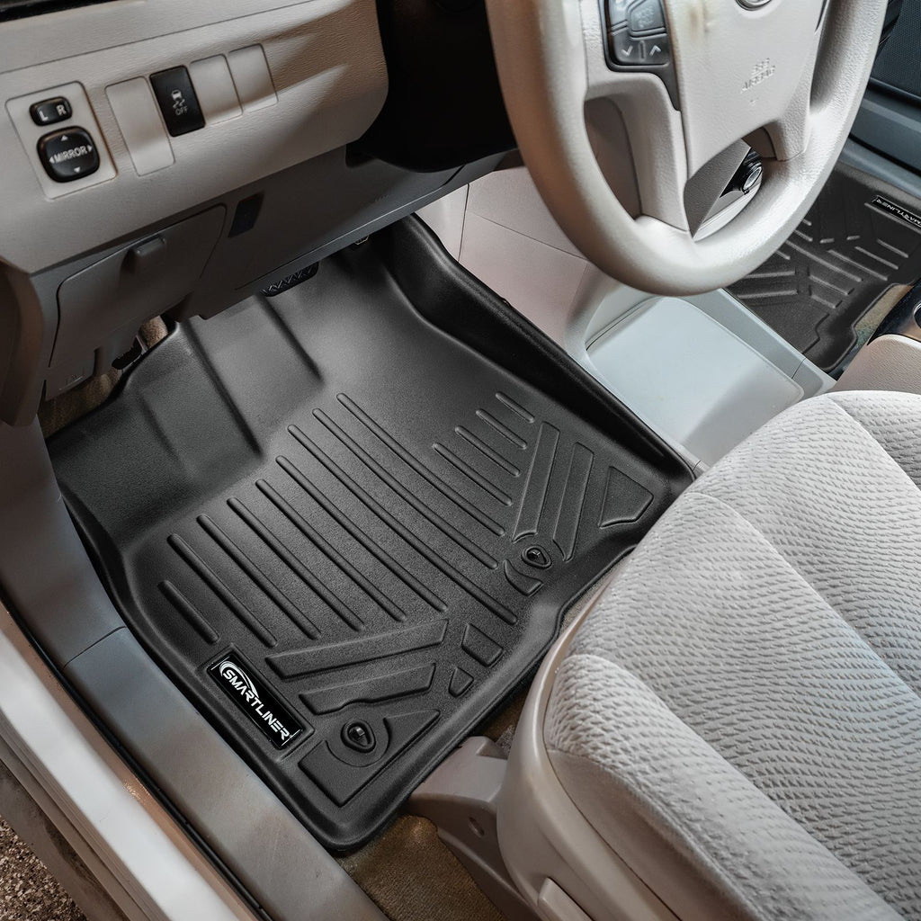SMARTLINER Custom Fit Floor Mats 1st Row Liner Set Black Compatible With 2011-2012 Toyota Sienna - All Models (SA0083)