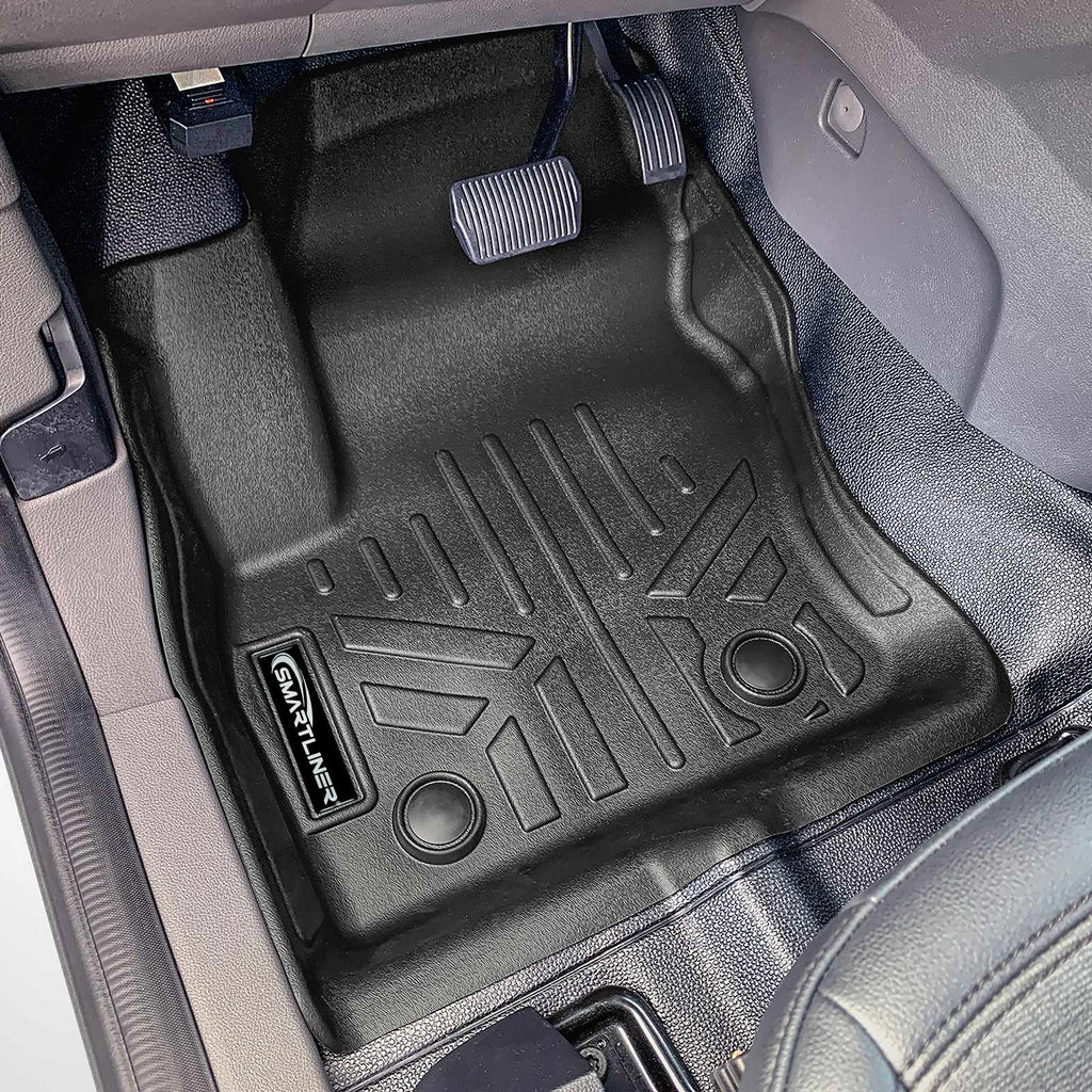 SMARTLINER All Weather Protection Custom Fit Black 3 Row Floor & Cargo Liner Set Compatible With 2018-2024 Transit Connect Wagon With Vinyl Flooring and without secondary footrest (SA0749/B0478/C0478/E0478)