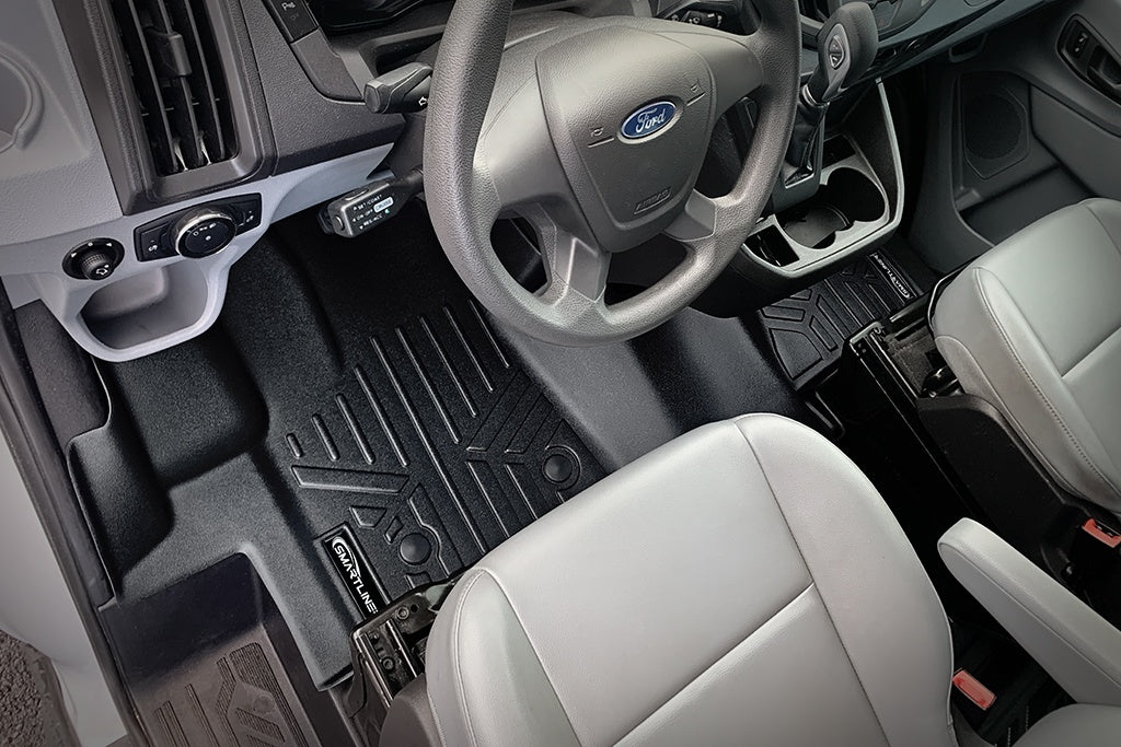 SMARTLINER Floor Mats 1st Row 1 Piece Full Coverage Liner Black Compatible With 2015-2019 Ford Transit 150/250/350 (SA0241)