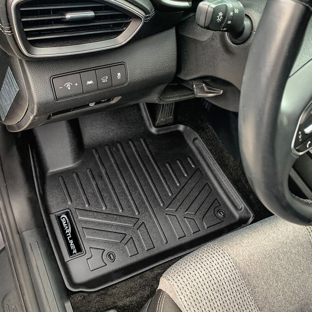 SMARTLINER Custom Fit All Weather Black 2 Row Floor Mat Liner Set Compatible With 2021-2023 Hyundai Santa Fe (SA0585/B0585)