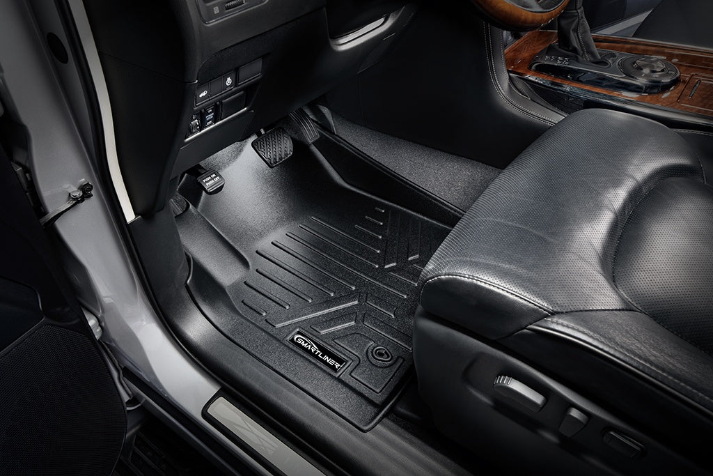 SMARTLINER Floor Mats 3 Rows and Cargo Liner Behind 3rd Row Set Black Compatible With 17-18 Armada / 11-13 Infiniti QX56 / 2014-2018 QX80 (SA0242/B0242/C0242/E0242)