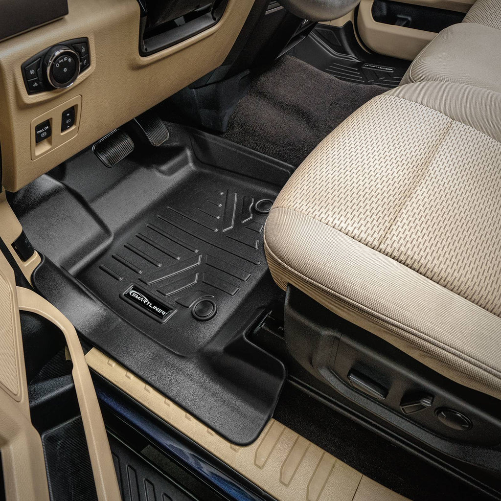 SMARTLINER Custom Fit Floor Mats 1st Row Liner Set Black Compatible With 2015-2025 Ford F-150 SuperCab or SuperCrew Cab (SA0167)