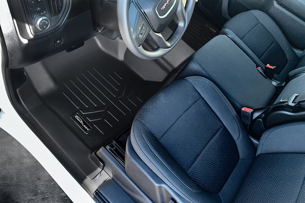 SMARTLINER Floor Mats 1st Row 1pc Liner Black Compatible With Vinyl Floor 2019-2021 Chevy Silverado / GMC Sierra 1500 Regular Cab (SA0465)