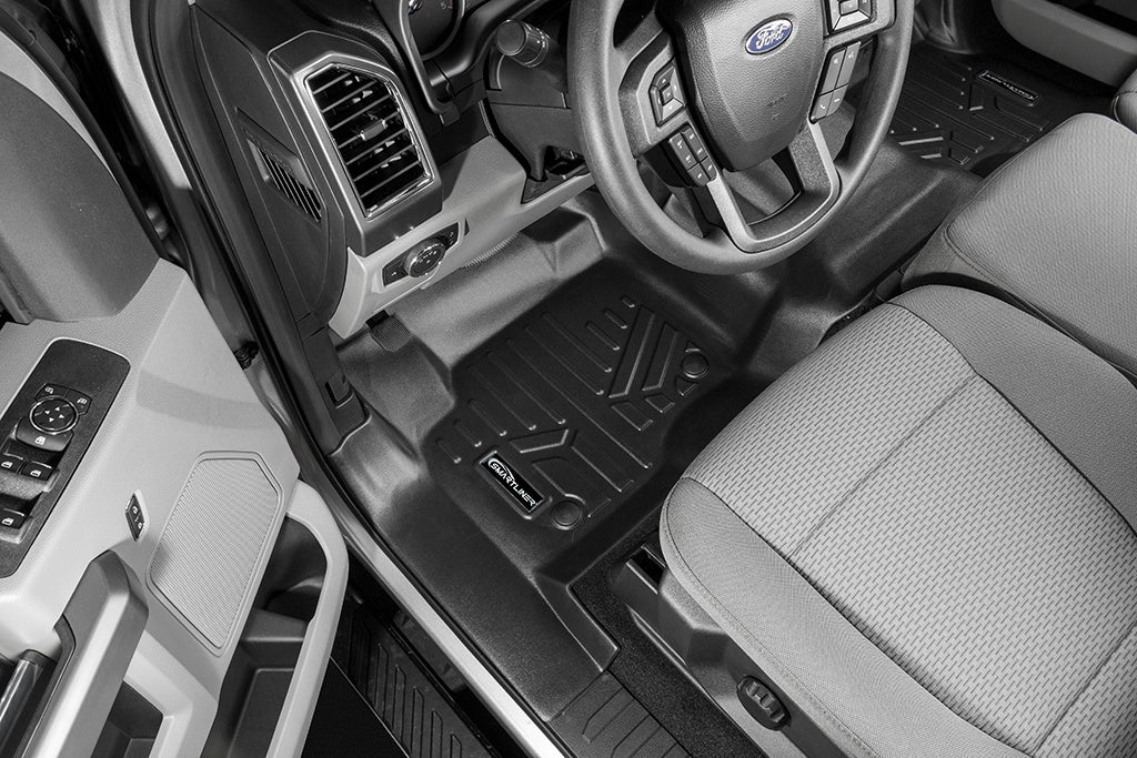 SMARTLINER Custom Fit Black 2 Row Floor Liner Set Compatible With 2017-2024 Ford F-250|F-350 Super Crew Cab with 1st Row Bench Seat with Over The Hump Coverage and no 2nd Row Under Seat Storage (SA0298/B0188)