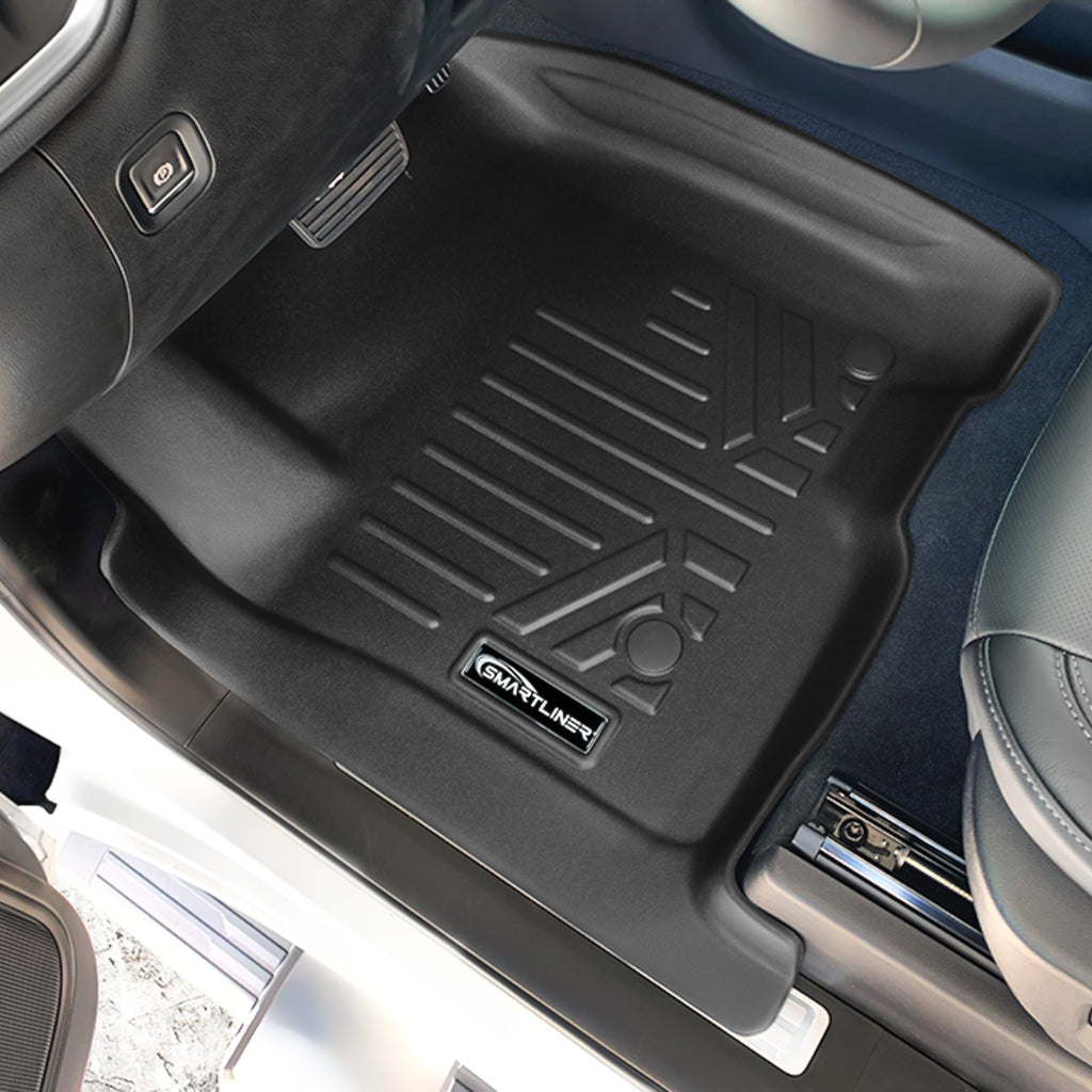 SMARTLINER Custom Fit 2 Row Black Floor Liner Set Compatible With 2019-2024 Silverado/Sierra 1500 & 2020-2024 Silverado/Sierra 2500/3500 (SA0400/B0457)