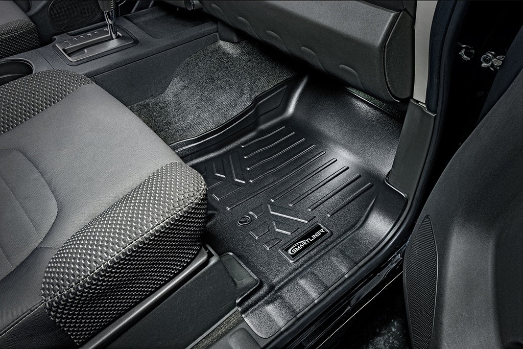 SMARTLINER Floor Mats 2 Rows and Truck Bed Liner Set Black Compatible With 2008-2021 Frontier Crew Cab with Dual Drivers Side Floor Posts (SA0121/B0121/K0121)
