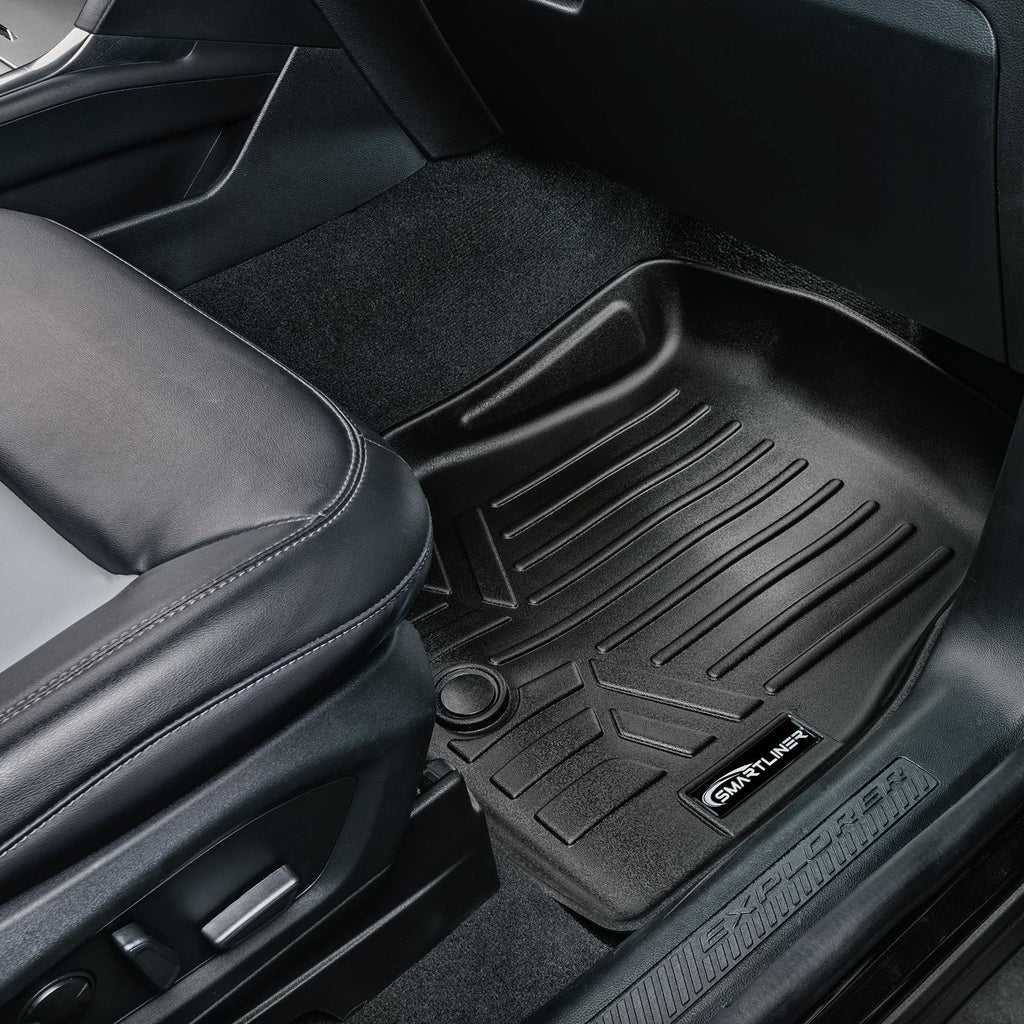 SMARTLINER Custom Fit Floor Mats 2 Rows and Cargo Liner Behind 3rd Row Set Black Compatible With 2020-2023 Explorer Fits 6 /7 Passenger Models (SA0423/B0423/E0423)