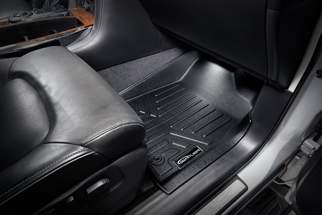 SMARTLINER Floor Mats 3 Rows and Cargo Liner Behind 2nd Row Set Black Compatible With 17-18 Armada / 11-13 Infiniti QX56 / 2014-2018 QX80 (SA0242/B0242/C0242/D0242)