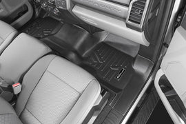 SMARTLINER Custom Fit Black 2 Row Floor Liner Set Compatible With 2017-2024 Ford F-250|F-350 Super Crew Cab with 1st Row Bench Seat with Over The Hump Coverage and no 2nd Row Under Seat Storage (SA0298/B0188)