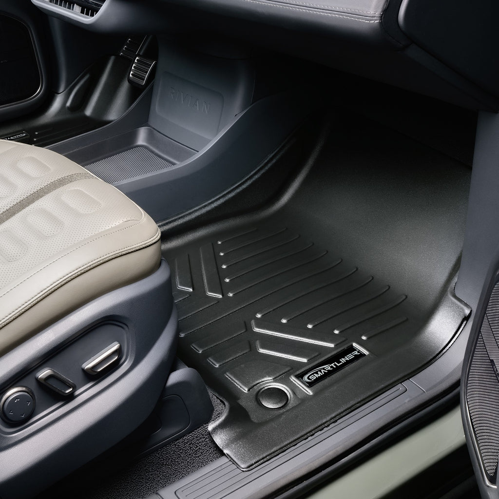 SMARTLINER All Weather Custom Fit Black 2 Row & Cargo Liner Behind the 3rd Row Floor Mat Liner Set Compatible With 2022-2024 Rivian R1S SUV (SA0615/B0698/E0698)