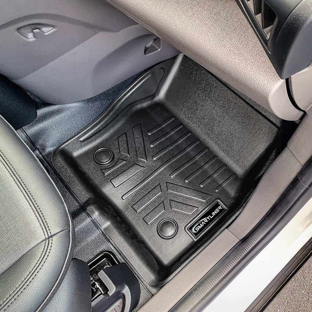 SMARTLINER All Weather Protection Custom Fit Black 2 Row Floor Liner Set Compatible With 2018-2024 Transit Connect Wagon With Vinyl Flooring and without secondary footrest (SA0749/B0478)