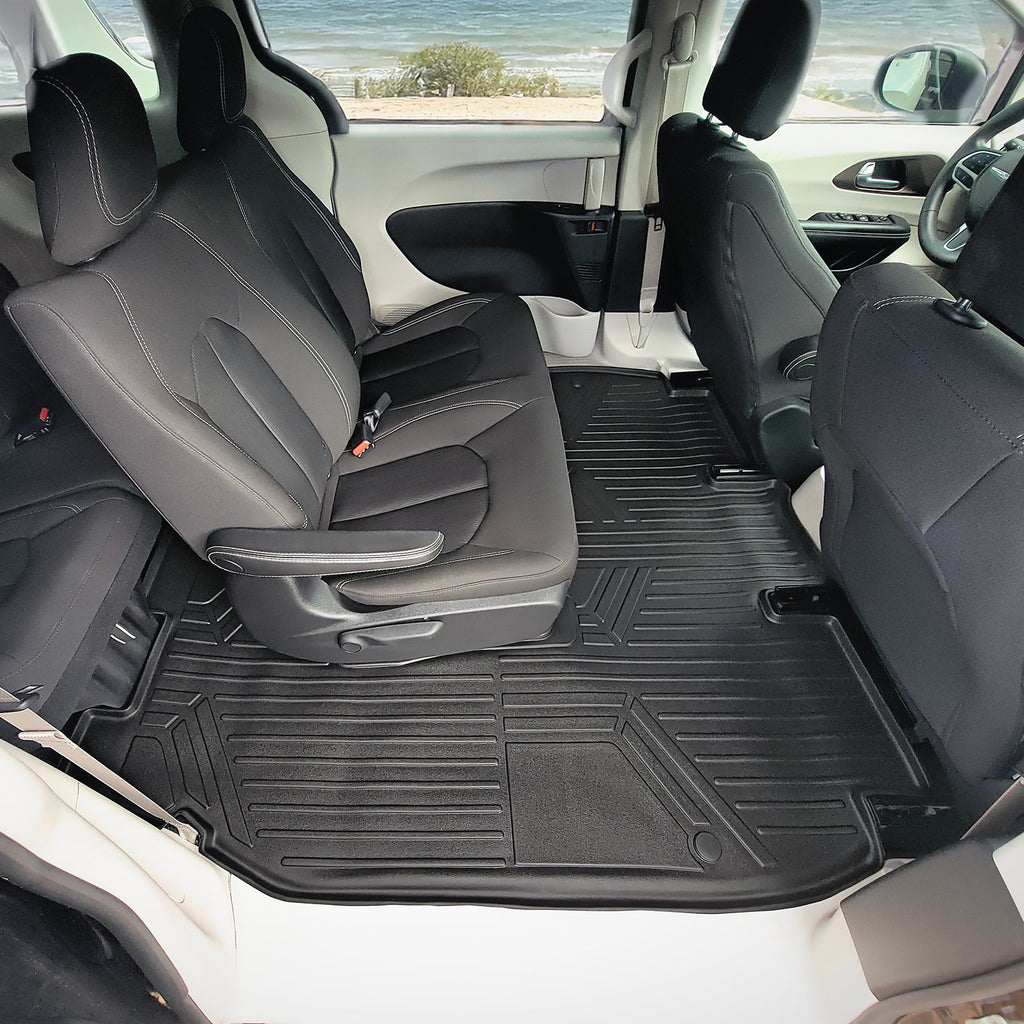 SMARTLINER Floor Mats 2nd / 3rd Row Black Compatible With 17-2019 Pacifica L Model Only With 2nd Row Deluxe Bench Seat and 2020 Voyager (SB0359)