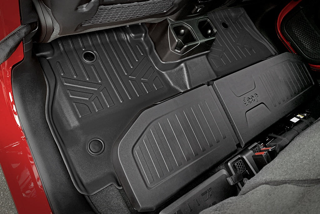 SMARTLINER Custom Fit Floor Mats 2 Row Liner Set Black Compatible With 2020-2023 Jeep Gladiator with Lockable Rear Underseat Storage (SA0316/B0459)