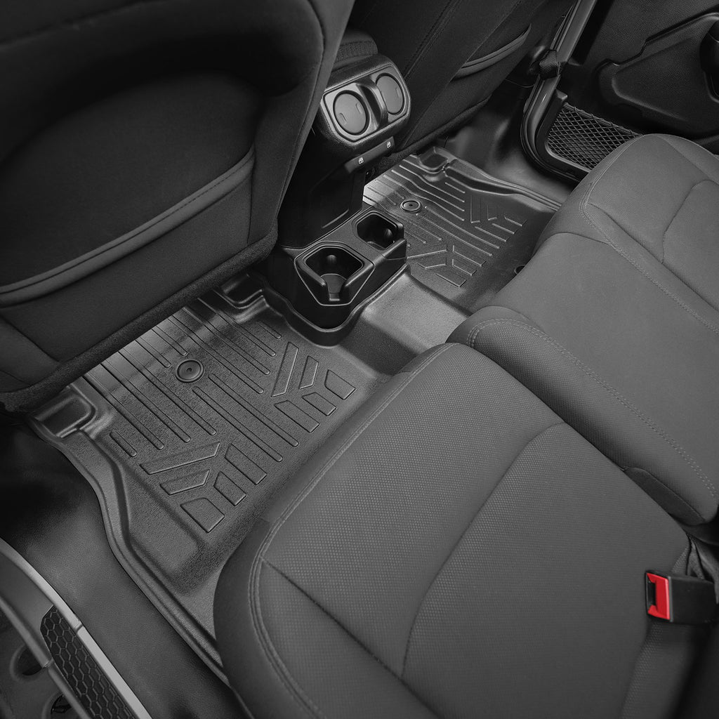 SMARTLINER Floor Mats & Cargo Liner Set Black Compatible With JL New Body 2018-2021 Jeep Wrangler Unlimited without Subwoofer (SA0316/B0316/D0383)