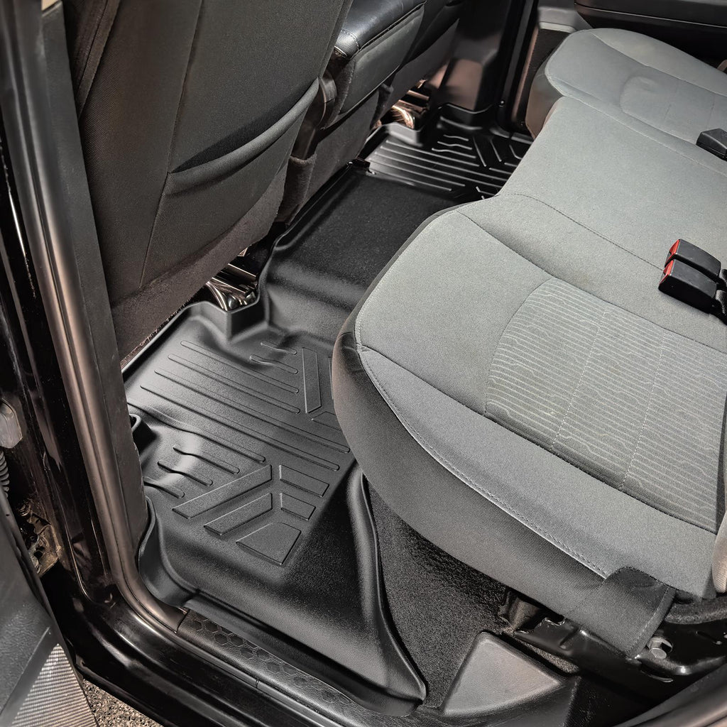 SMARTLINER Floor Mats 2 Row Liner Set Black Compatible With 2009-12 Dodge Ram 1500 Quad Cab with 1st Row Bench Seat and Single Floor Hook (SA0320/B0048)