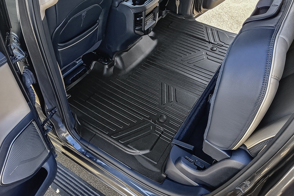 SMARTLINER Floor Mats 2 Rows - Truck Bed Mat Liner Set Black Compatible With 2019-2022 Ram 1500 Crew Cab Short Bed w/o Underseat Storage (SA0369/B0374/K0369)