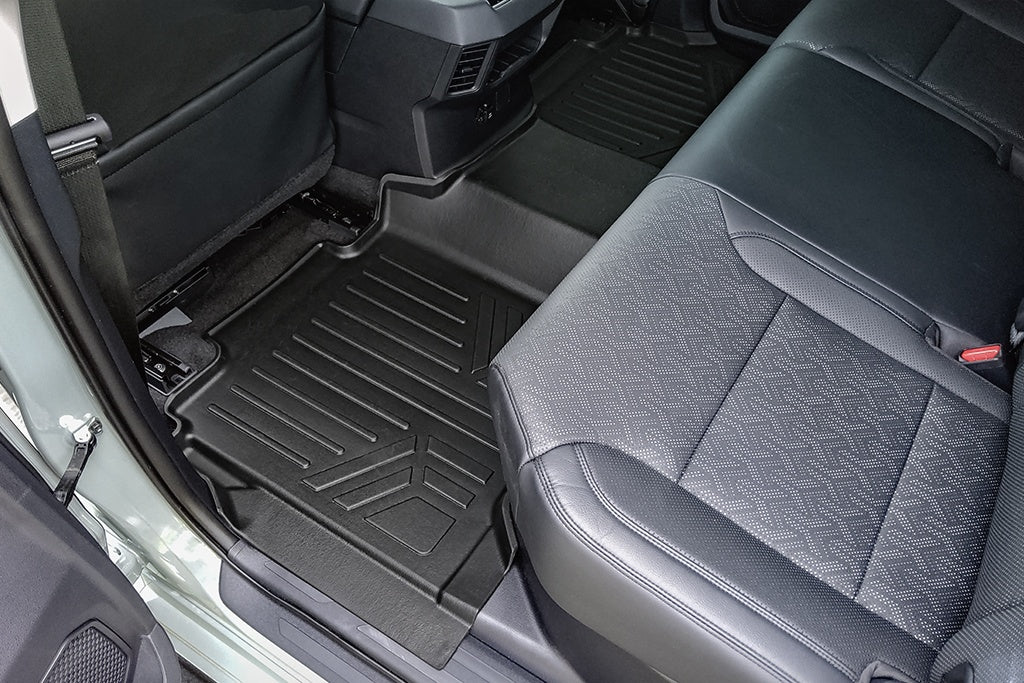 SMARTLINER Custom Fit Black 2 Row Floor Mat Liner Set Compatible With 2022-2023 Toyota Tundra CrewMax Cab with 2nd Row Underseat Storage (SA0593/B0593)